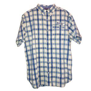 Columbia PFG Blue Yellow Plaid Cotton Blend Short Sleeve Shirt M